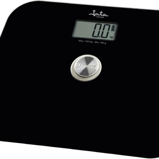 Báscula de Baño Digital jata Grasa Corporal, Pantalla LCD, SIn pilas, Carga Automática, Ecológica, Capacidad de 150 kg, Plataforma de Vidrio, Apagado Automático, Negro