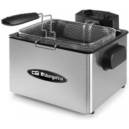 Freidora Compacta ORBEGOZO 4,5 L, Inox, c/aceite, 3 cestillos con asa abatible, Termostato regulable hasta 190º [1]