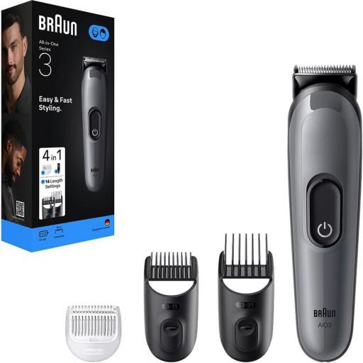 Afeitadora Corporal Braun S3 Grocery AIO3500 - 4 Accesorios, Funda y Cepillo, Negro, Gris [2]