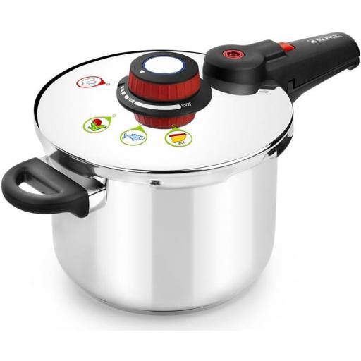 MONIX Selecta Olla a Presión Rápida de 9 Litros con Sistema de Selección de Alimentos y Cierre Automático, Acero Inox 18/10, Plata