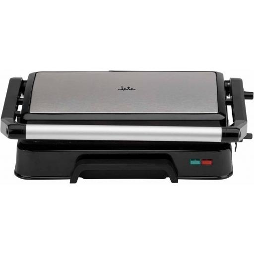  Parrilla eléctrica y grill jATA con placas rayadas antiadherentes de 23 x 14,5 cm. 1000 W. Cocina todo tipo de alimentos. Tapa superior basculante. Apertura 180º. Clip de cierre [2]