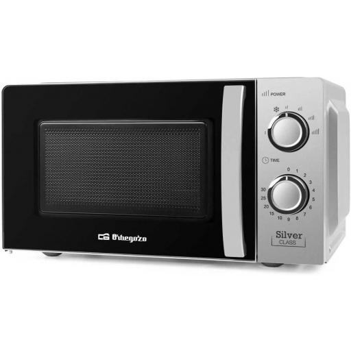  Microondas ORBEGOZO 20L 700w, sin grill, Silver, 6 niveles de potencia, temporizador 30 min [1]