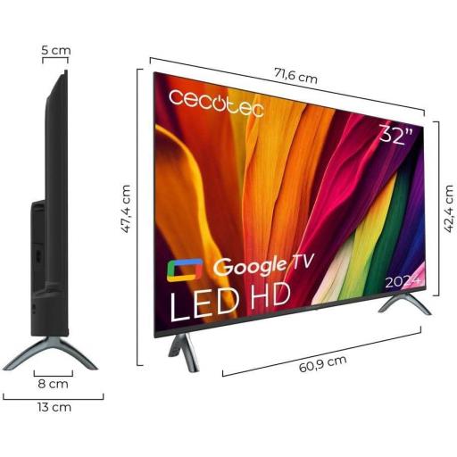 Televisor Cecotec  LED 32" Smart TV  Resolución HD, Sistema Operativo Google TV, Chromecast, Google Voice Assistant, Sistema Dolby Audio y 16 GB de ROM [Clase de eficiencia energética E]