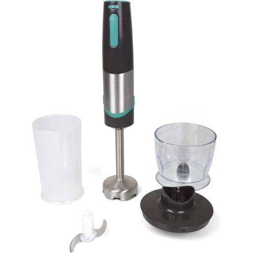 Batidora de mano jata con picadora y vaso de 500 ml. Doble cuchilla de acero inoxidable. Pie de acero inoxidable desmontable. Función turbo. Antisalpicaduras. 800 W [2]