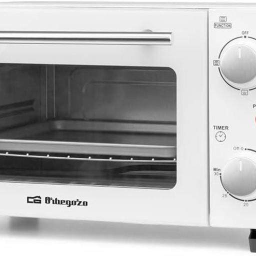 Mini horno sobremesa 800w - Tostador Multif.10 litros BLANCO, Puerta abatille con doble cristal. Temporizador 30