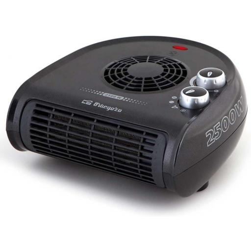 Orbegozo  Calefactor, termostato regulable, 2 niveles de potencia, función ventilador aire frío, calor instantáneo, indicador luminoso, asa de transporte, 2500 W, negro [Clase de eficiencia energética A+]