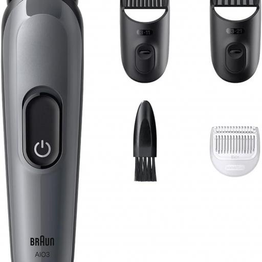 Afeitadora Corporal Braun S3 Grocery AIO3500 - 4 Accesorios, Funda y Cepillo, Negro, Gris [1]