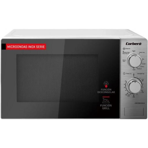 - Microondas Libre Instalación Corberó 700W Potencia  Grill Gratinar y Asar Descongelar Rápido  9 Niveles Potencia Temporizador 35 Min Plato Giratorio 255mm Inox [0]