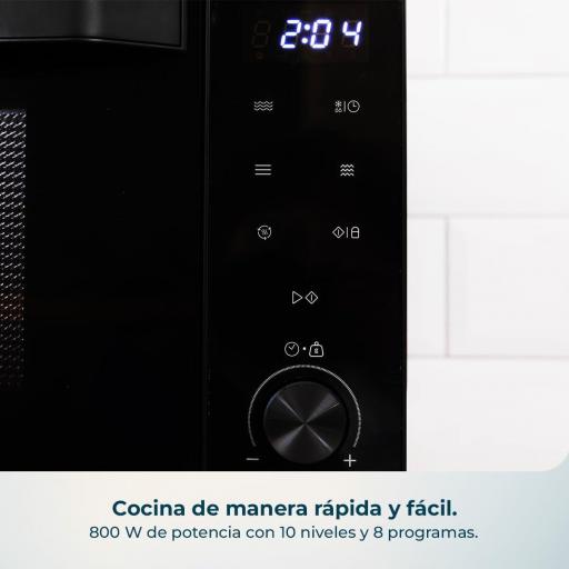 Cecotec Microondas sin Plato con Grill  800W+1000W Grill, 23L, Puerta Abatible, 13 Niveles, 8 Programas, Flatbed, Temporizador 60 Min, Cocina Versátil [1]