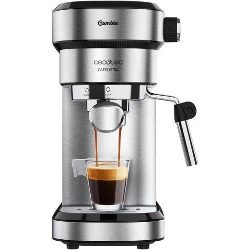 Cafetera Express para espressos y cappuccinos, Brazo portafiltros con Doble Salida y Dos filtros, 20 Bares de Presión, Depósito extraíble de 1,2L, 1350W, Acero