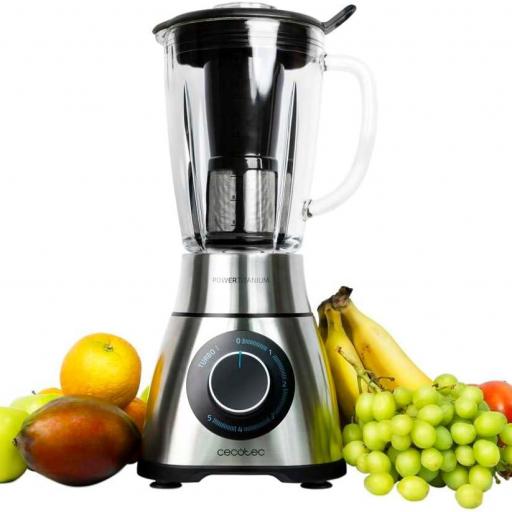 Cecotec Batidora de Vaso . 2000W Máxima Potencia, Cuchilla con Recubrimiento de Titanio Negro, 1,8L, Filtro para Licuados, Acabados en Acero Inox [0]