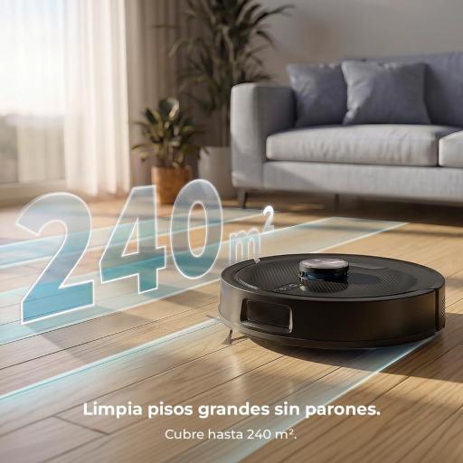  Robot aspirador Conga M80 Dark con Navegación láser. 25000 Pa de succión del motor. Autonomía de hasta 240 minutos en modo Eco. Cepillo silicona, ideal para casas con mascotas. Compatible con Bluetooth y WiFi para redes 2,4 GHz. [2]