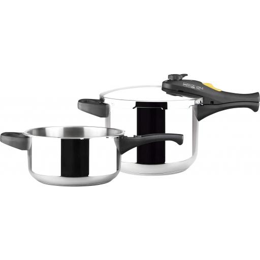 Magefesa Style - Juego de Ollas Express Rápida 3 + 6L, Acero Inoxidable 18/10, Cocina Sana, Fondo Termo-Difusor, Asas Termo-Resistentes, Inducción [0]