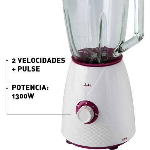  Batidora de Vaso jata 1300 w, 4 Cuchilla dentada de acero inoxidable, 2 velocidades y Pulse, Jarra desmontable, Pica hielo, Blanco, Capacidad 1,5 l [2]