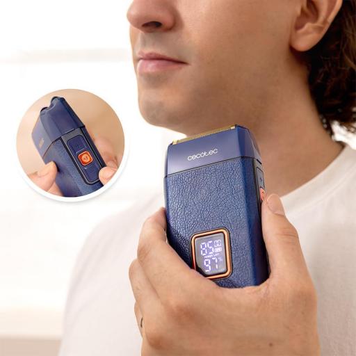  Afeitadora Laminar con Cuerpo de Cuero Cecotec Motor 9000RPM, 3 Velocidades, Cuchillas de Titanio, Pantalla LED con% de Batería y RPM, Autonomía 2h, Tapa [3]