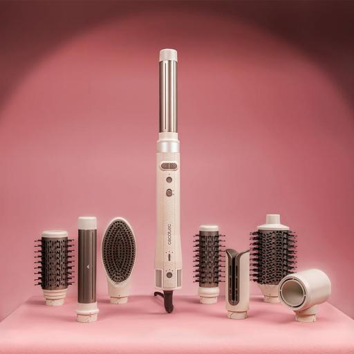 Cecotec Moldeador de Pelo 8 Cabezales CeramicCare 8in1 AirGlam Gyro Champagne. 1500W, 110000RPM, Alisa, Moldea y Riza tu Cabello, Motor Brushless, Función Rotativa, Revestimiento Cerámica y Queratina [3]