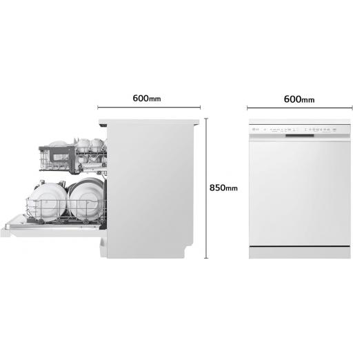 LG DF242FW - Lavavajillas 60 cm y Capacidad 14 Cubiertos, Lavavajillas LG con Función QuadWash, Motor Inverter Direct Drive, Carga Fácil y Flexibilidad, Color Blanco [Clase de eficiencia energética D]