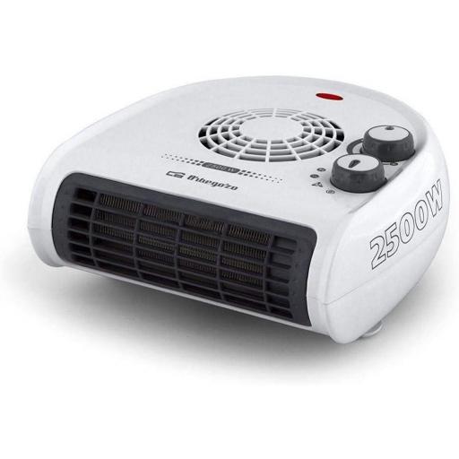   Calefactor Orbegozo termostato regulable, 2 niveles de potencia, función ventilador aire frío, calor instantáneo, indicador luminoso, asa de transporte, 2500 W, blanco