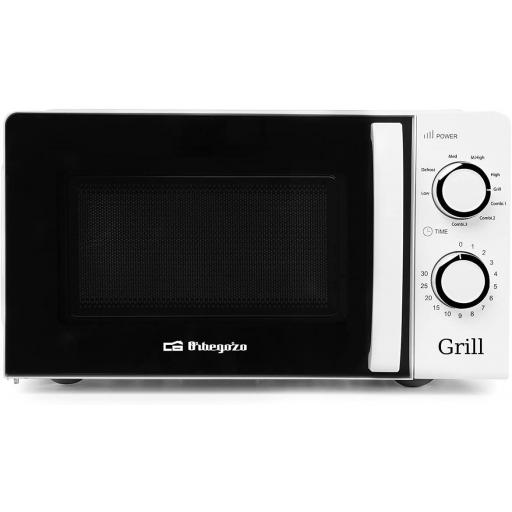  Microondas con grill Orbegozo 20 litros de capaciad, 900 W, 3 funciones combinadas, incluye rejilla para funcion gril, temporizador, señal de fin de coccion, color blanco [1]