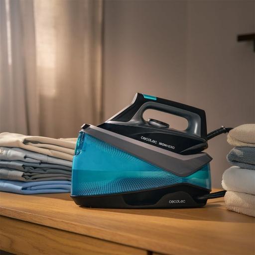 Centro de planchado - Cecotec, 2800 W, 135-360 g/min, 5 bar, Suela Turbo Slide de cerámica antideslizante y resistente, Gris [1]