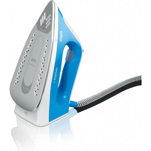 Centro planchado BRAUN  5,5 bares, Suela SuperCeramic, freeGlide 3D, 110g/min, golpe de vapor de 340g/min, auto-off, tanque de agua de 1.5L. Azul. [1]