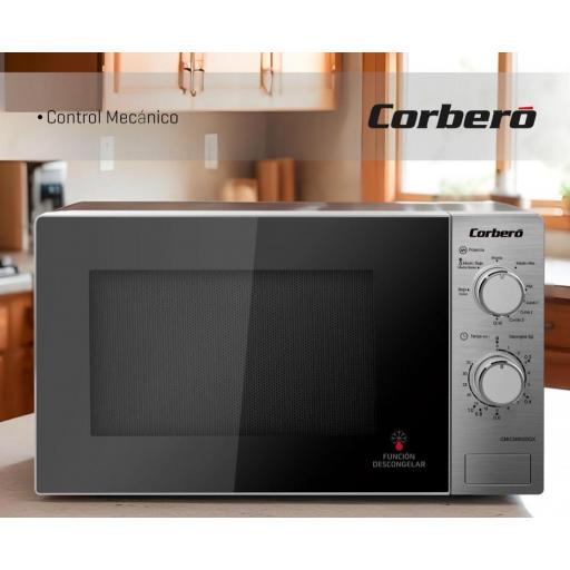 - Microondas Libre Instalación Corberó 700W Potencia  Grill Gratinar y Asar Descongelar Rápido  9 Niveles Potencia Temporizador 35 Min Plato Giratorio 255mm Inox [3]
