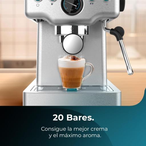 Cafetera Express Cecotec   1465 W, 20 Bares, Manometro y ThermoblocK, Vaporizador Orientable y Brazo con Doble Salida, 1,8 L de Capacidad [3]