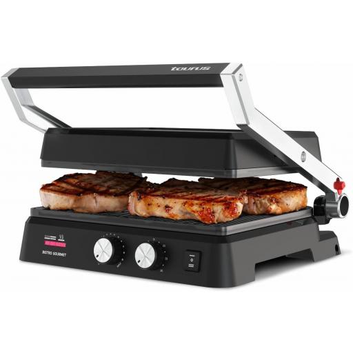 Taurus - Grill 2600W | 2 en 1: Grill y Plancha | 29x23 cm | Placas con Stair System | Dual Heat Tech | Revestimiento Antiadherentes sin PFOA | Bandeja Recogegrasas | Timer de hasta 30 Minutos