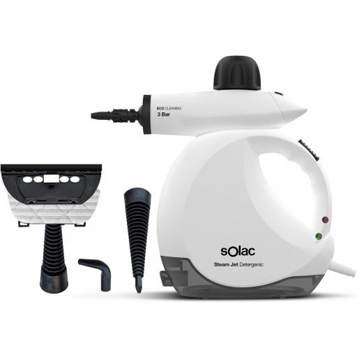 Limpiador a Vapor de Mano Solac  Steam Jet 1200W| Vaporeta 3 Bar |30g/min| 175ml con deposito gel hidroalcohólico |Multiusos Tapicería de Coche, Hogar, Cocinas, Alfombras, Cristales, Sofá [0]