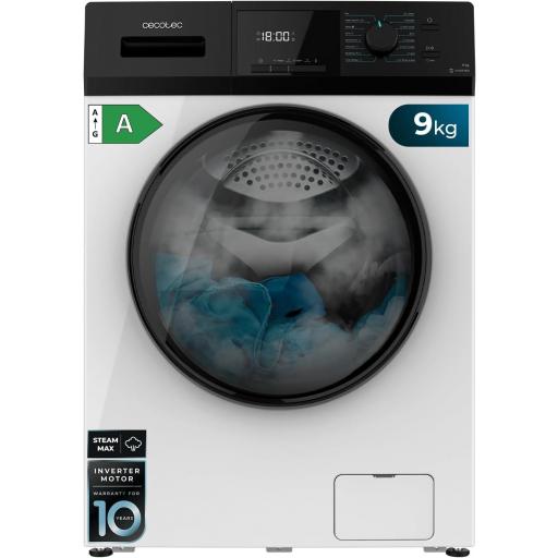  Lavadora Cecotec 9Kg Carga Frontal 1400 rpm Regulables, 16 Programas, Motor Inverter Plus, Bajo Consumo, Vapor, Esterilización de la Ropa [Clase de eficiencia energética A]