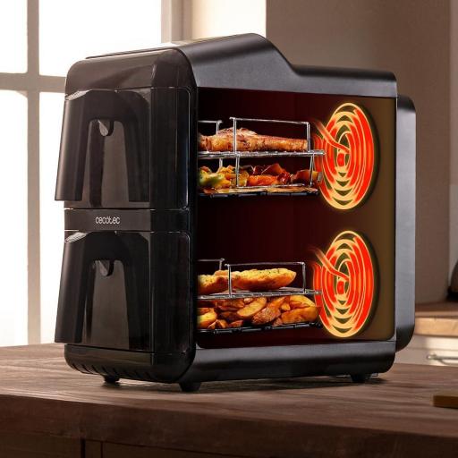  Freidora de Aire sin Aceite Cecotec Air Fryer 12L . 2900W, 2 Cubetas 6L, Cocina hasta 4 Alimentos, Sync, 10 Menús, Temp 40-200ºC, Ventana Superior, Panel Táctil a Color [2]