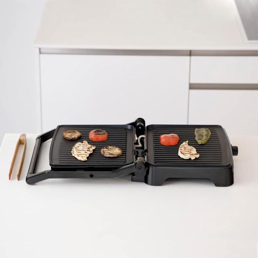  Grill taurus 2200W, gran superficie de 28x22cm, placa superior auto ajustable, apertura 180ºC, piloto indicador de calentamiento, revestimiento anti adherente [2]