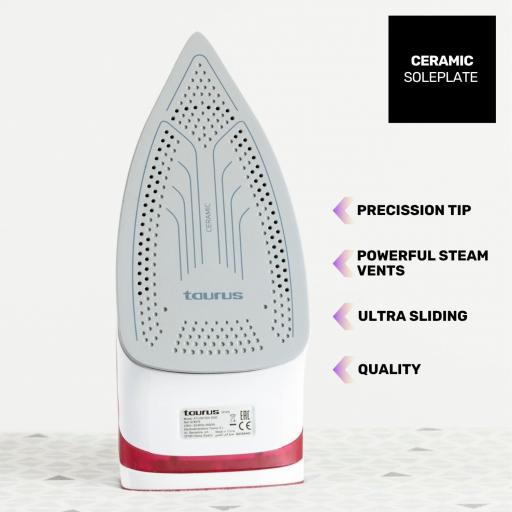  Plancha de vapor taurus 3000W. Golpe vapor 200g/min. Vapor constante 45g/min. Cerámica. Función spray. Doble sistema antical. Auto-limpieza. Antigoteo. [1]