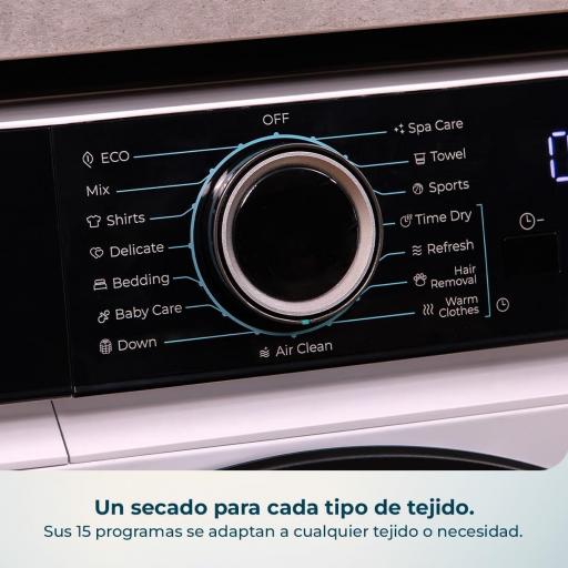  Secadora bomba de calor blanca Cecotec  con capacidad de 8kg, clase E (Equivalente a la antigua clase A++), 15 programas con secado automático y funciones Spa Care, Antiarrugas, 4 niveles de intensidad de secado, luz interior, Delay Star [1]