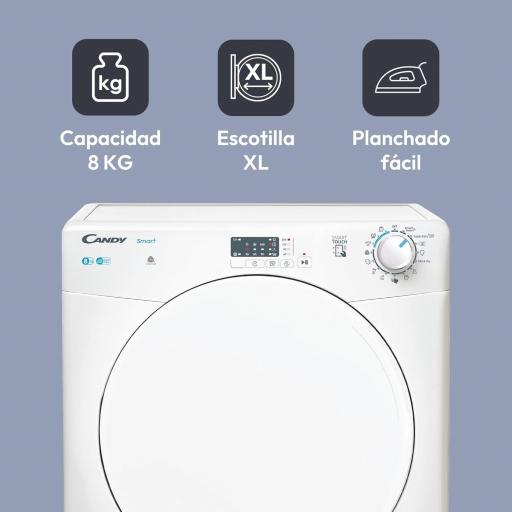  Secadora Condensación Candy Smart 8KG, Digital y Mandos, Tecnología NFC, 14 Programas, Depósito de Agua, Planchado Fácil, Inicio 3-6-9H,[Clase de eficiencia energética G] [3]