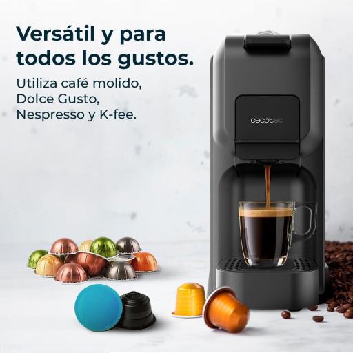 Cafetera Espresso Cecotec  Compacta FreeStyle Compact Black. 1350W, 20 Bares, Apta para Café Molido, Dolce Gusto, Nespresso y K-fee, Depósito Extraíble de 800ml, Apagado Automático