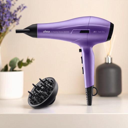 Ufesa Secador de Pelo Profesional X-Treme Shine 2600W, Motor AC, Tecnología Iónica, Sin Encrespamiento, Recubrimiento de Aceite de Argán, Incluye Difusor y Concentrador, 2 Velocidades, 3 Temperaturas [2]