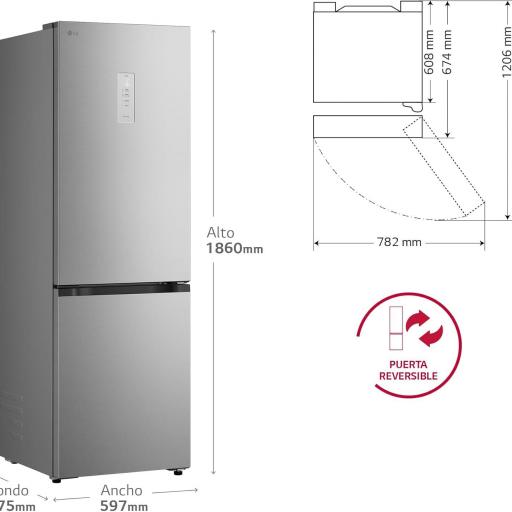 Frigorífico Combi LG DoorCooling+, 1.86x60 Clasificación E, Inox antihuellas [2]