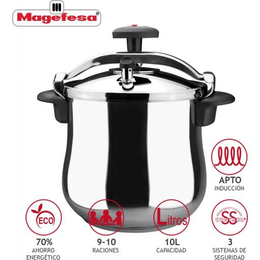  Olla presión magefesa 10l , acero inoxidable 18/10, Fondo termodifusor encapsulado de 5capas, excelente distribución del calor [1]