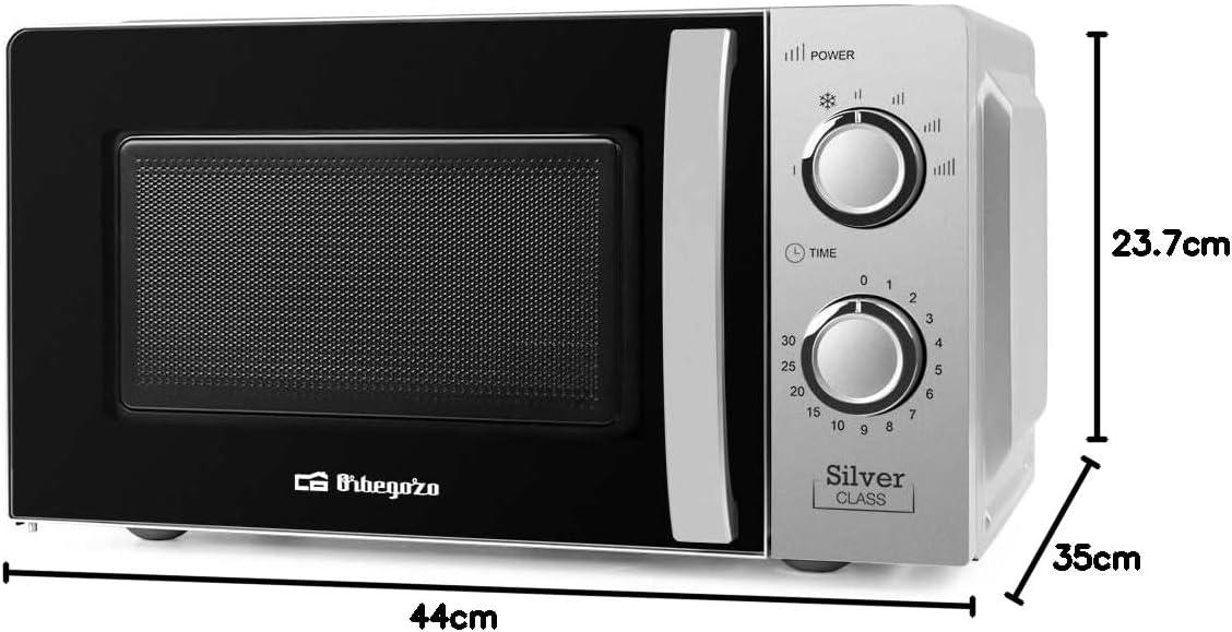 Microondas ORBEGOZO 20L 700w, sin grill, Silver, 6 niveles de potencia, temporizador 30 min