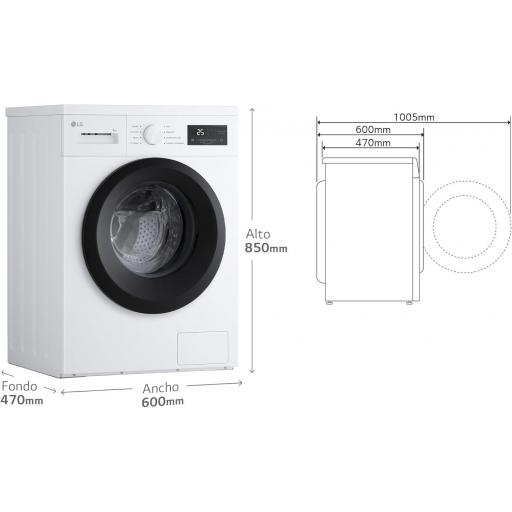  Lavadora lg 8 kg, 1400 rpm, Carga Frontal, 8 Programas, Programa Rápido  Fondo Especial Reducido, Display LED,  Color Blanco [Clase de eficiencia energética A]