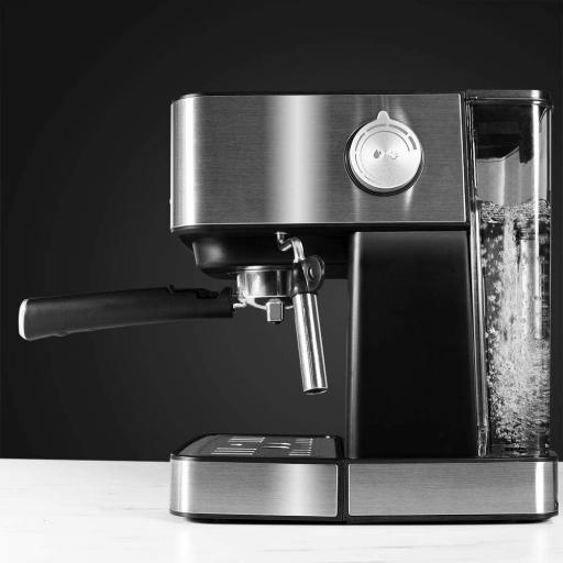  Cafetera Cecotec express 850 W, 20 Bares, 1,5L, Brazo Doble Salida, Vaporizador, Superficie Calientatazas, Mandos Digitales, Acabados en Acero Inoxidable, Negro/Plata [1]