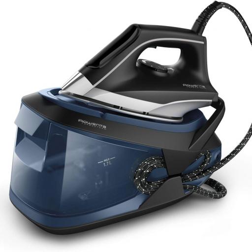  Centro de planchado rowenta 6.5bares, golpe vapor 370g/m, suela MiscroSteam 400, bloqueo para transportar con una mano, sistema antical, modo Eco, depósito agua 1.7L,Negro [0]