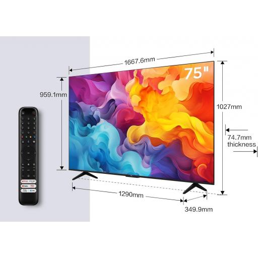 TV TCL  75" 4K Ultra HD, HDR TV, Smart TV Powered by Google TV (Dolby Audio, Motion Clarity, control por voz, compatible con Google Assistant, Chromecast integrado) 