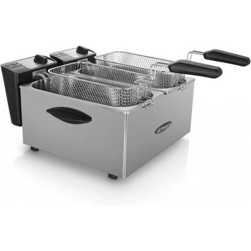  Freidora profesional orbegozo  7 litros (2 cubetas de 3,5 litros), termostato regulable, indicadores luminosos, asas de tacto frío, recogecables,... [1]