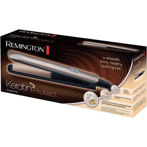  Plancha de Pelo Remington Keratin Protect, Queratina y Aceite Almendras, Placas Flotantes Extralargas, Resultados Profesionales, Cerámica, 9 Temperaturas hasta 230°C, Digital, Color Marrón,  [1]