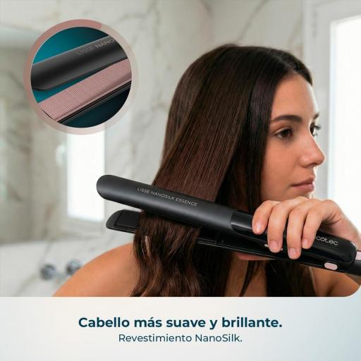Plancha de Pelo Estrecha Cecotec Cerámica -  Revestimiento NanoSilk, Función HeatMax, 130-230ºC, Queratina y Aceite de Argán, Apagado Automático, Bolsa de Viaje [3]