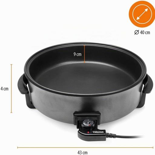  cacerola multifunción Tristar - 7,5l - 40cm de diámetro - Termostato regulable - Revestimiento antiadherente - 1500 W - Longitud del cable 1 m -  [3]
