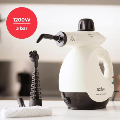  Limpiador a Vapor de Mano Solac| Vaporeta 3 Bar |30g/min| 175ml con deposito gel hidroalcohólico |Multiusos Tapicería de Coche, Hogar, Cocinas, Alfombras, Cristales, Sofá [2]