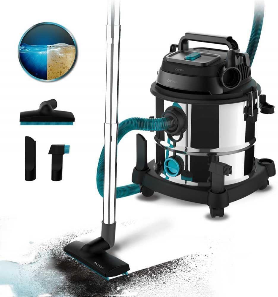 Aspirador de Sólidos y LíquidosCecotec de 20 L MAX. 1400W, 22 kPa, Sistema de Drenado, Aspirador y Soplador, Estructura Metálica, Ruedas, Radio de Acción 5m